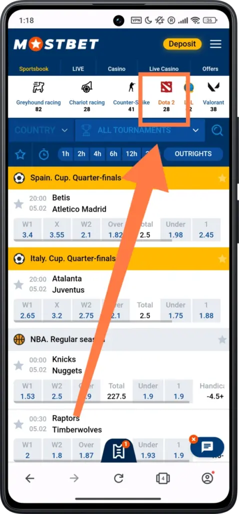 Dota 2 betting on Mostbet