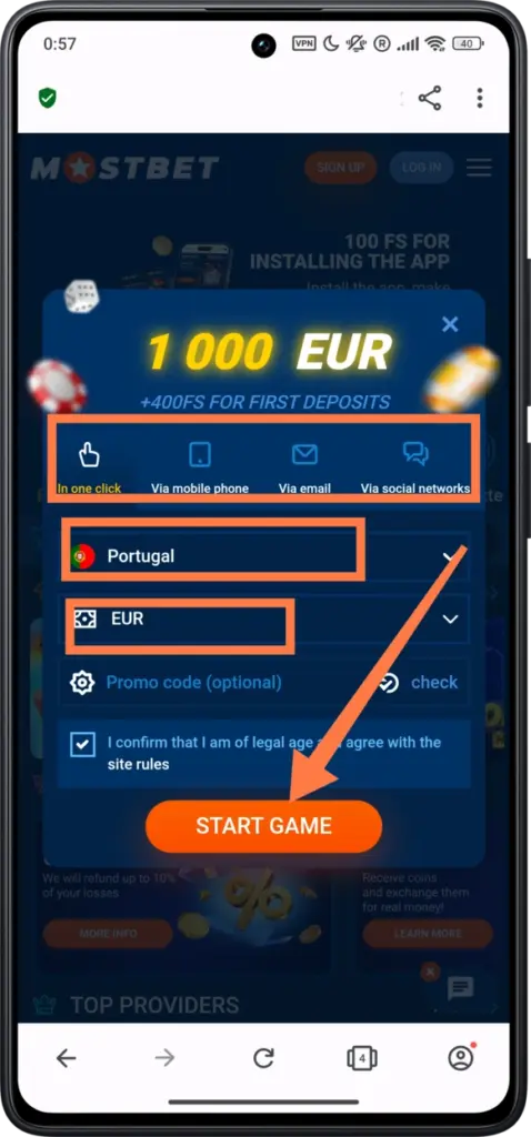 Registration guide on Mostbet