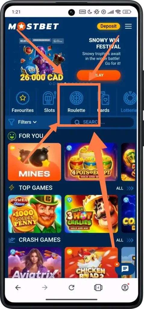Roulette games on Mostbet official