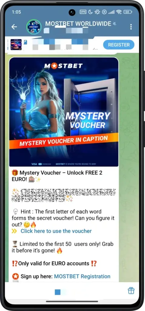 telegram bonus on Mostbet
