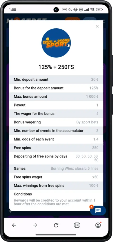 welcome bonus on Mostbet